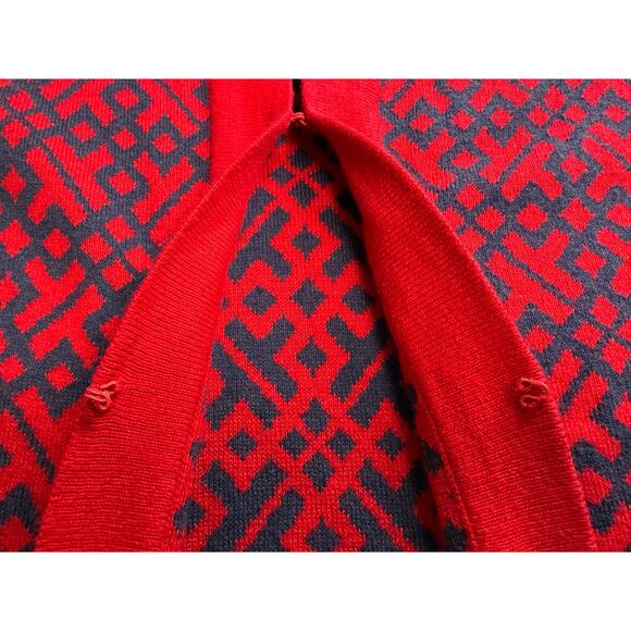 Lands End Red Navy Geometric Long Open Front Cardigan 14W/0X - Picture 8 of 12